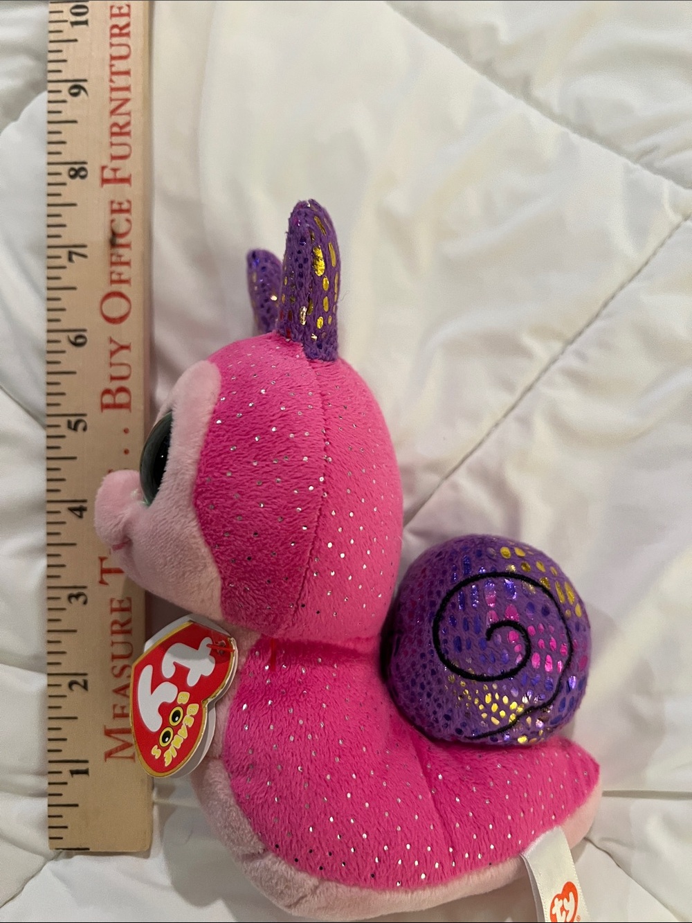 Ty Pink Plush Snail with Purple Glitter Shell
